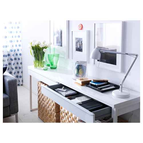 IKEA BESTA BURS Desk, High-Gloss White 120x40CM