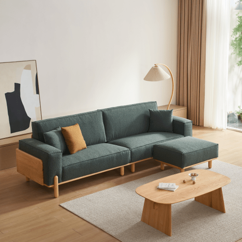 Linspire Verdant Solid Wood 4-Seater Sofa with Ottoman